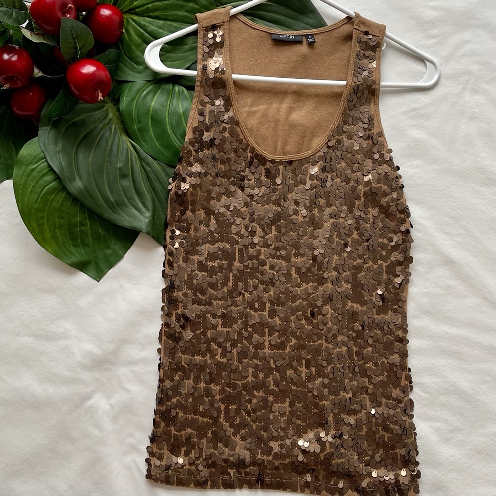 Apt. 9 Scoop Neck Sequin Fabric Tank Top Brown M (Women’s)